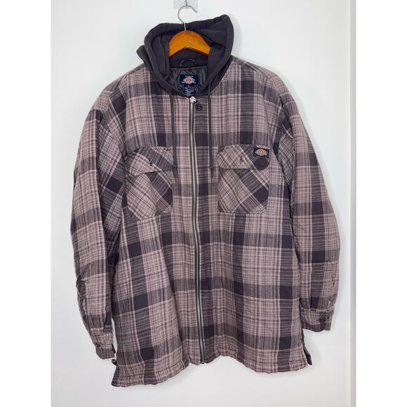 Dickies Mens XL Brown/Gray Plaid Hooded Shirt Jacket - Picture 3 of 5